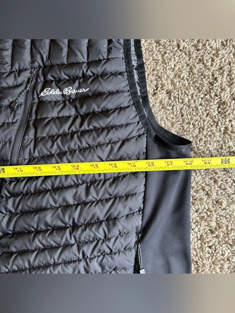 Eddie Bauer Puffer Vest Men Large Black Full Zip Microtherm Goose Storm Down 800